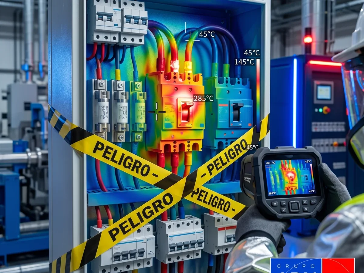 Inspección termográfica de un tablero eléctrico industrial acordonado tras un siniestro